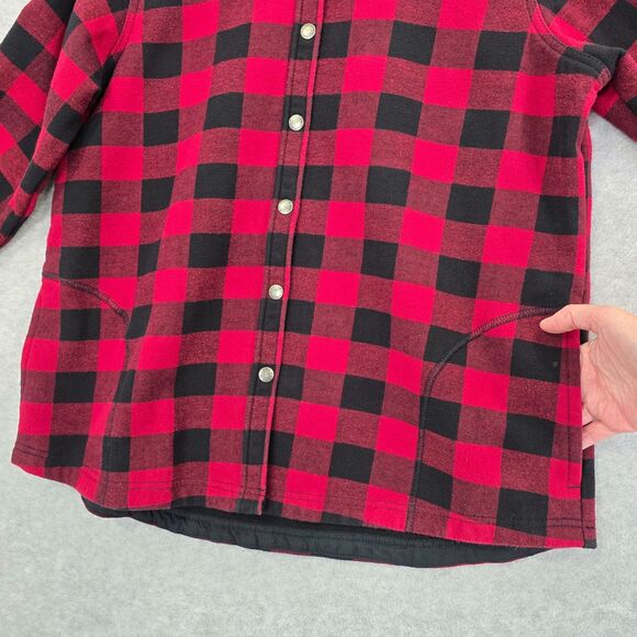 Orvis Womens XL Red Black Buffalo Check Plaid Flannel Fleece Lined Shacket Shirt - Picture 4 of 10